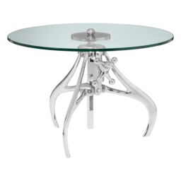 Orsina Retro Style Crank Mechanism Metal & Glass Table, Adjustable Height Table, Modern Design Bedside Table in Silver