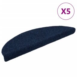 Berkfield Home Self-adhesive Stair Mats 5 pcs Navy 56x17x3 cm Needle Punch in Blue - Size: Medium - thumbnail 2