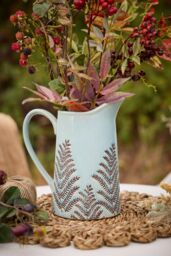 Dibor Sky Blue Fern Vintage Style Pitcher for Home Decor or Serving Jug Flower Vase - Size: Large
