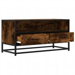 Berkfield Home TV Cabinet Smoked Oak 80x34.5x40 cm Engineered Wood & Metal in Brown - thumbnail 7