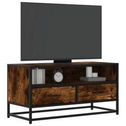 Berkfield Home TV Cabinet Smoked Oak 80x34.5x40 cm Engineered Wood & Metal in Brown - thumbnail 2