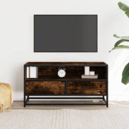 Berkfield Home TV Cabinet Smoked Oak 80x34.5x40 cm Engineered Wood & Metal in Brown - thumbnail 1