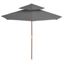 Berkfield Home Double Decker Parasol with Wooden Pole 270 cm Anthracite in Black - thumbnail 2