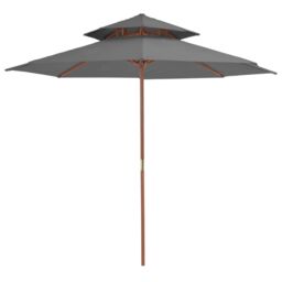 Berkfield Home Double Decker Parasol with Wooden Pole 270 cm Anthracite in Black - thumbnail 1