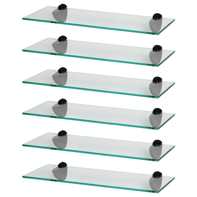 Harbour Housewares 6x Floating Glass Shelves - 50cm - Bathroom Shower Storage Display in Black - image 1
