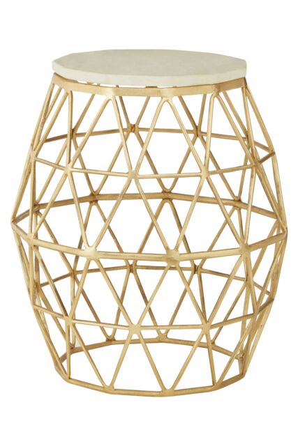Orsina Aluminium & Stone Side Table, Handcrafted Geometric Accent Table With Polished Stone Top, Small Round Table in Gold - image 1
