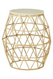 Orsina Aluminium & Stone Side Table, Handcrafted Geometric Accent Table With Polished Stone Top, Small Round Table in Gold
