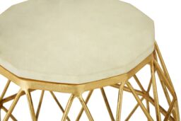 Orsina Aluminium & Stone Side Table, Handcrafted Geometric Accent Table With Polished Stone Top, Small Round Table in Gold - thumbnail 7