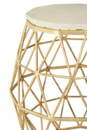 Orsina Aluminium & Stone Side Table, Handcrafted Geometric Accent Table With Polished Stone Top, Small Round Table in Gold - thumbnail 6