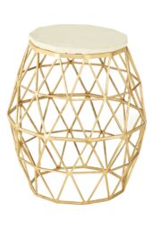 Orsina Aluminium & Stone Side Table, Handcrafted Geometric Accent Table With Polished Stone Top, Small Round Table in Gold - thumbnail 2