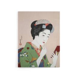 "Artery8 Woman Applying Rouge Lipstick Canvas Wall Art Print Hashiguchi in Green - Size: W18"" x H24""" - thumbnail 1