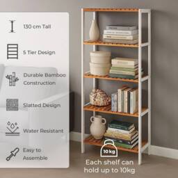 FORGEVIO Bamboo Storage Rack, Multi-Purpose Display Shelving Natural white - thumbnail 3