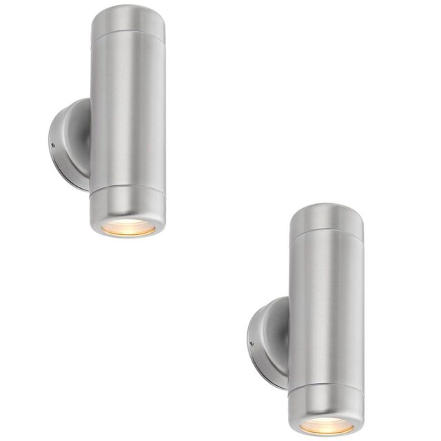 Loops 2 PACK Up & Down Twin Outdoor Wall Light - 2 x 7W LED GU10 - Stainless Steel in Metallics - image 1