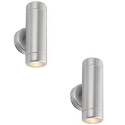 Loops 2 PACK Up & Down Twin Outdoor Wall Light - 2 x 7W LED GU10 - Stainless Steel in Metallics - thumbnail 1