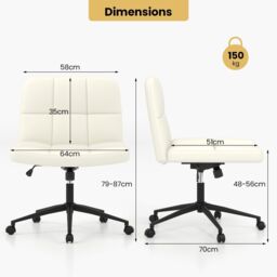 Costway Criss Cross Chair PU Leather Upholstered Cross-legged Office Chair in Beige - thumbnail 2