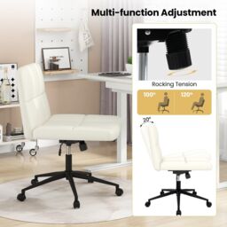 Costway Criss Cross Chair PU Leather Upholstered Cross-legged Office Chair in Beige - thumbnail 5