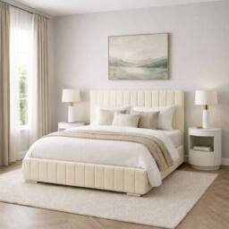 Desire Deco Plush Velvet Platinum Upholstered Bed Frame, All Sizes in Cream - Size: Super King