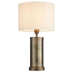 Loops 2 PACK Hammered Bronze Table Lamp Aged Metal & Off-White Shade Bedside Light in White - thumbnail 2