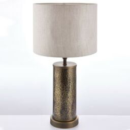 Loops 2 PACK Hammered Bronze Table Lamp Aged Metal & Off-White Shade Bedside Light in White - thumbnail 5