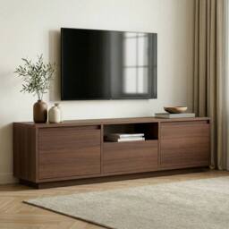 CALICOSY TV Stand With 3 Drop-Down Doors & 1 Niche, 160 Cm Wide - LUME in Walnut - thumbnail 8