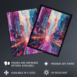 "Artery8 Vibrant Japan Abstract Tokyo City Painting Framed Art Print in Purple - Size: W12"" x H16""" - thumbnail 2