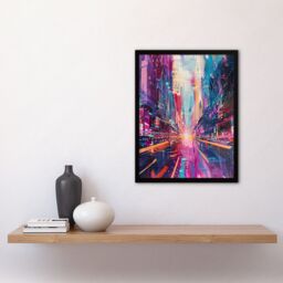 "Artery8 Vibrant Japan Abstract Tokyo City Painting Framed Art Print in Purple - Size: W12"" x H16""" - thumbnail 4