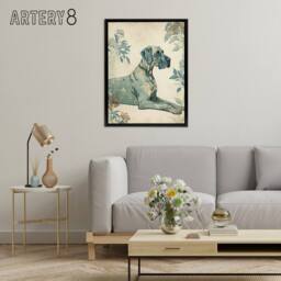 "Artery8 Great Dane Dog With Flower Pattern Framed Canvas Wall Art Print in Blue - Size: W18"" x H24""" - thumbnail 3