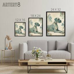 "Artery8 Great Dane Dog With Flower Pattern Framed Canvas Wall Art Print in Blue - Size: W18"" x H24""" - thumbnail 4