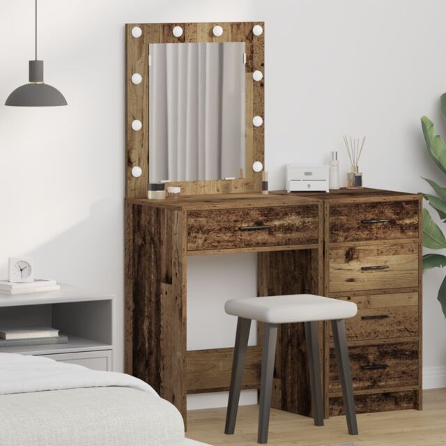 Berkfield Home Dressing Table with LED Lights Old Wood 50x41x135 cm in Brown - Size: 50 x 41 x 135 cm - image 1