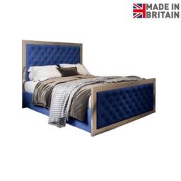 Casani Launceston Upholstered Soft Velvet Blue Metal Designer Bed Frame - Size: Super King - thumbnail 4