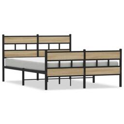 Berkfield Home Metal Bed Frame without Mattress Sonoma Oak 135x190 cm Double in Natural - thumbnail 3