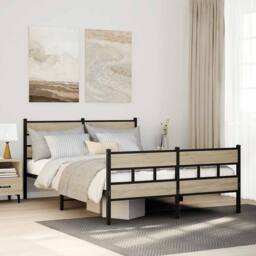 Berkfield Home Metal Bed Frame without Mattress Sonoma Oak 135x190 cm Double in Natural - thumbnail 2