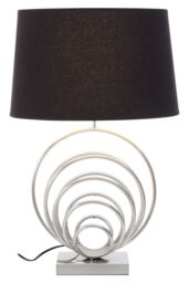 Orsina Brushed Chrome Sphere Table Lamp, Sculptural Circular Metal Base With Black Linen Shade, Table Light