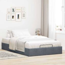 Berkfield Home Ottoman Bed Frame No Mattress Dark Grey Double Velvet - thumbnail 1