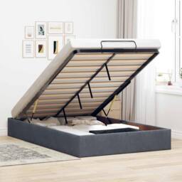 Berkfield Home Ottoman Bed Frame No Mattress Dark Grey Double Velvet - thumbnail 2