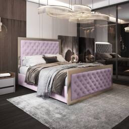 Casani Latimer Upholstered Soft Velvet Pink Metal Designer Bed Frame - Size: Super King - thumbnail 2