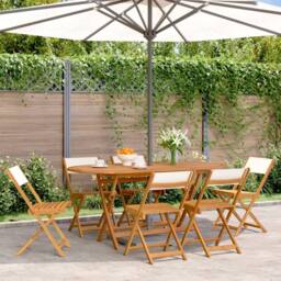 Berkfield Home Folding Garden Chairs 6 pcs Cream White Fabric & Solid Wood - thumbnail 2