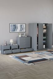 Home Discount Vida Designs 4Pc Bedroom Set 2xBedside Chest, 5 Drawer Chest, Wardrobe in Grey - thumbnail 2