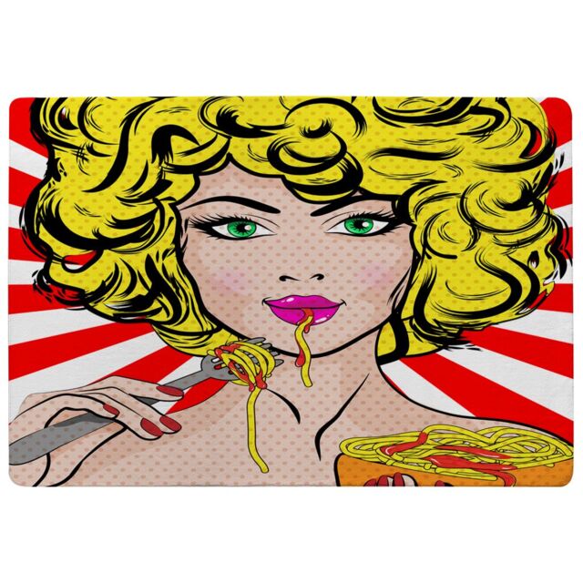 Benjamin Tate Design Pop Art Young Woman Eating Spaghetti Designer Rug in Natural - Size: Large - image 1