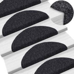 Berkfield Home 15 pcs Self-adhesive Stair Mats Needle Punch 56x17x3 cm Black - Size: Medium - thumbnail 1