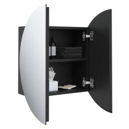 Berkfield Home Beautiful Bathroom Cabinet with Round Mirror&LED Black 47x47x17.5 cm - thumbnail 5