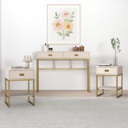 Melody Maison Large 2 Drawer Dressing Table & Pair Of Bedside Tables - Elle Stone Range in Beige - thumbnail 2