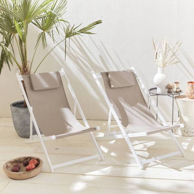 sweeek Set Of 2 Aluminium Multi-position Sun Loungers in Brown - image 1