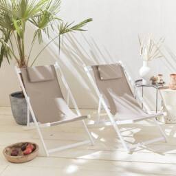 sweeek Set Of 2 Aluminium Multi-position Sun Loungers in Brown - thumbnail 1