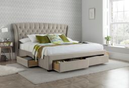Bedmaster Newton Velvet 4 Drawer Storage Bed in Light Stone - Size: Double - thumbnail 1