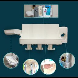 MANTRARAJ Wall-Mounted Toothbrush Holder & Automatic Toothpaste Dispenser Soap Holder 3 Cups in White - thumbnail 6