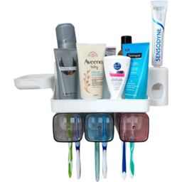 MANTRARAJ Wall-Mounted Toothbrush Holder & Automatic Toothpaste Dispenser Soap Holder 3 Cups in White - thumbnail 5