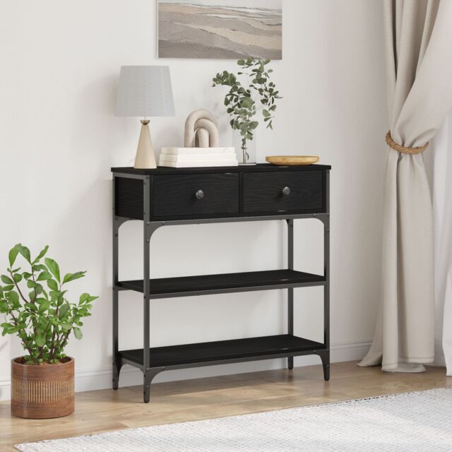 Berkfield Home Console Table Black Oak 72, 5x25x75 cm Engineered Wood & Steel - Size: 5 x 25 x 75 cm - image 1