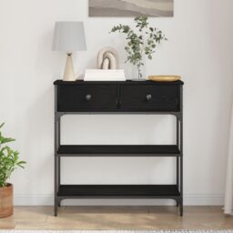 Berkfield Home Console Table Black Oak 72, 5x25x75 cm Engineered Wood & Steel - Size: 5 x 25 x 75 cm - thumbnail 4