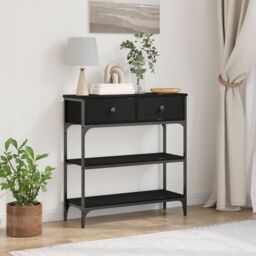 Berkfield Home Console Table Black Oak 72, 5x25x75 cm Engineered Wood & Steel - Size: 5 x 25 x 75 cm - thumbnail 1